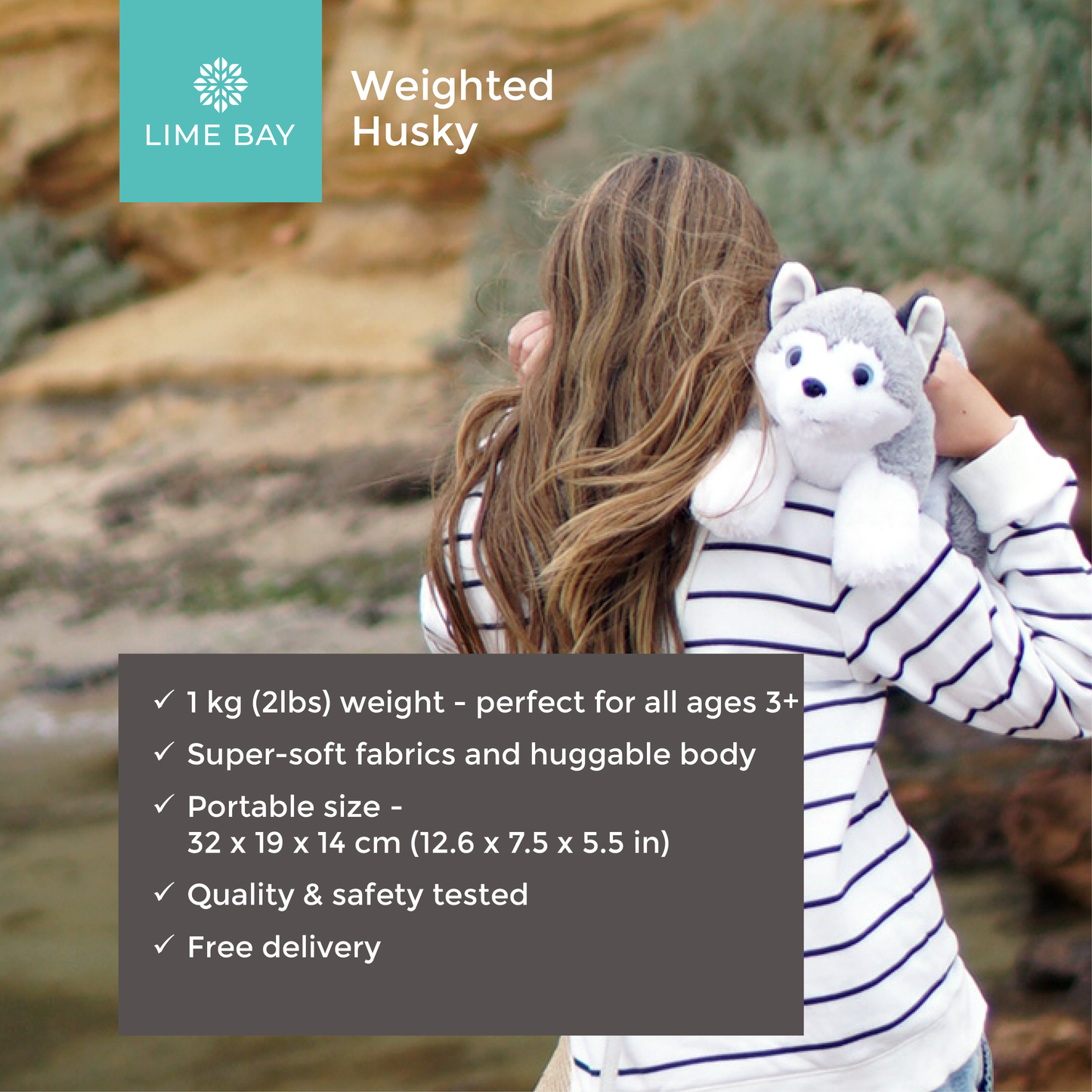 Lime Bay Husky - calming weighted stuffed animal (2lbs/1kg).